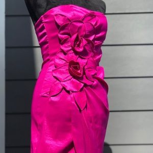 Fuschia Strapless Faux Wrap Mini Dress